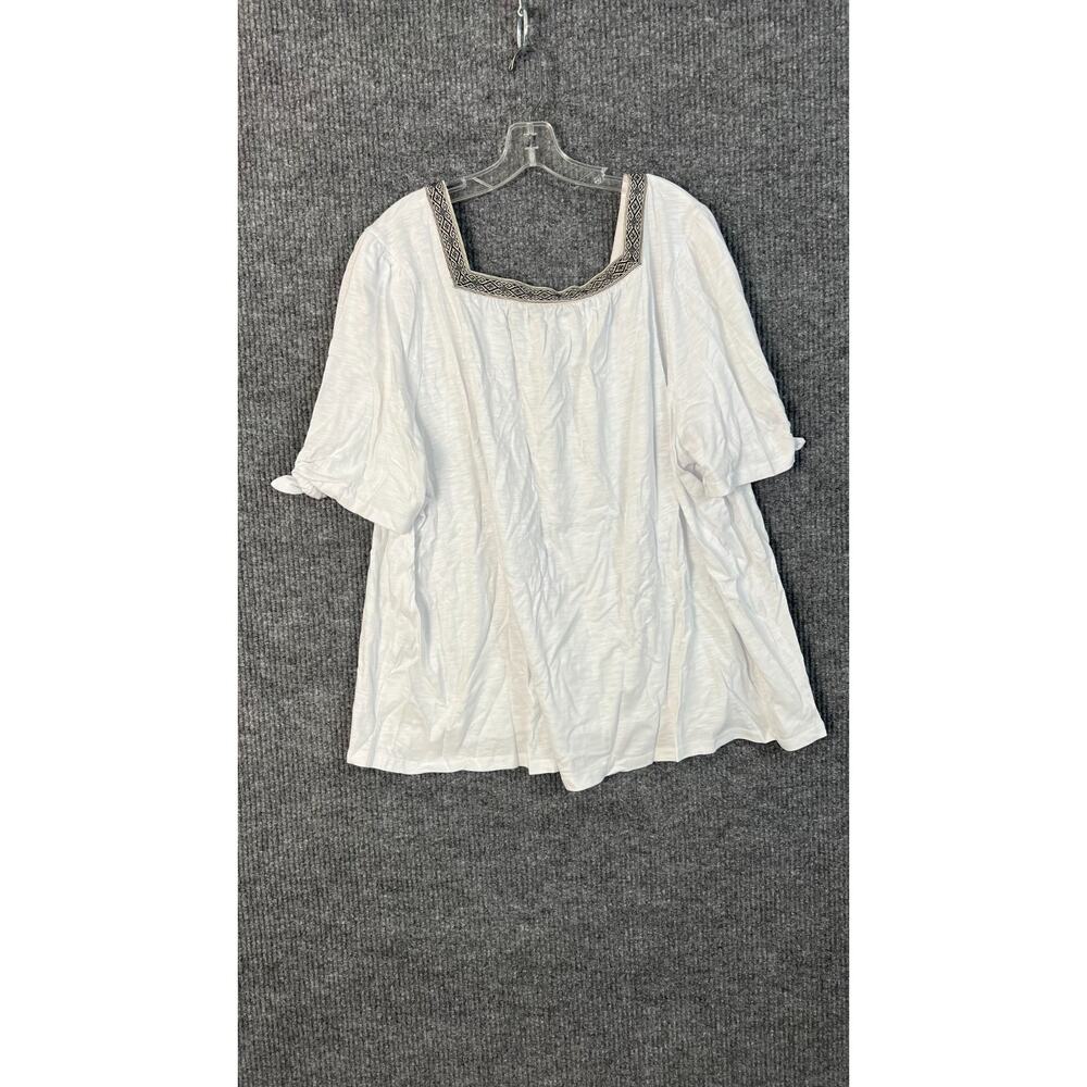 Susan Graver Top Womens Plus 4X White Square Neck Tie Sleeve Bohemian Peasant - Picture 2 of 10